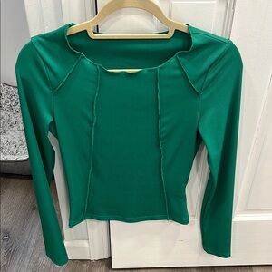 SHEIN Green Fitted Blouse with Long Sleeves